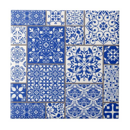 Mediterraan Blauw & Wit Azulejo Majolica Mozaïek Tegeltje (Voorkant)