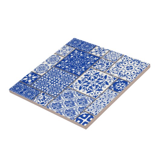 Mediterraan Blauw & Wit Azulejo Majolica Mozaïek Tegeltje (Zijkant)