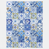 Mediterraan Blauw, Wit & Geel Bloemen Patroon Fleece Deken (Voorkant)