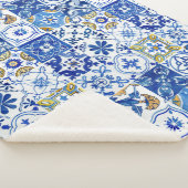Mediterraan Blauw, Wit & Geel Bloemen Patroon Sherpa Deken (3/4)
