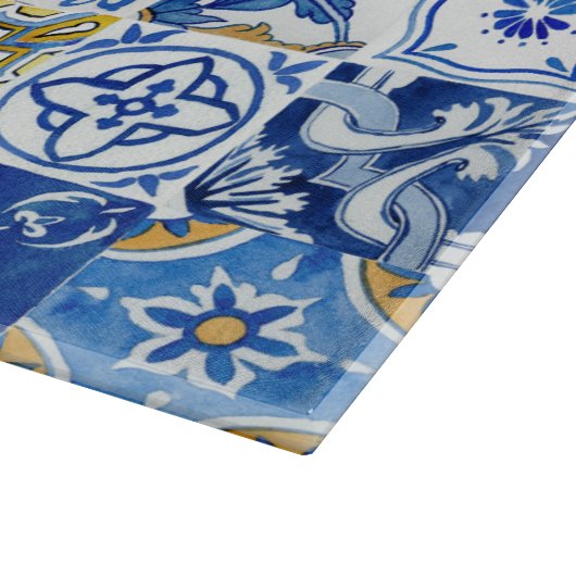 Mediterraan Blauw, Wit & Geel Zomerpatroon Snijplank (Hoek)