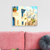 Mediterraan Blauw & Wit Kustvilla Canvas  Afdruk (Insitu (Woonkamer))