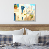 Mediterraan Blauw & Wit Kustvilla Canvas  Afdruk (Insitu (Slaapkamer))