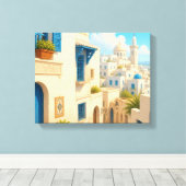 Mediterraan Blauw & Wit Kustvilla Canvas  Afdruk (Insitu (Houten vloer))