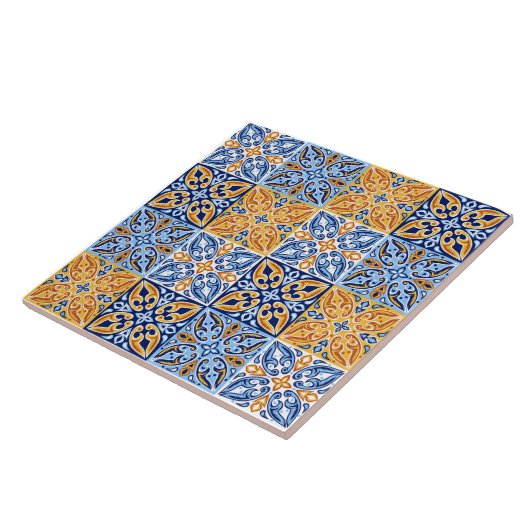 Mediterraan blauw wit rood Tegel Patroon Tegeltje (Zijkant)