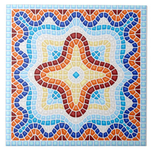 Mediterraan blauw wit rood Tegel Patroon Tegeltje
