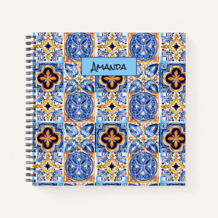 Mediterraan Blauw Wit Siciliaans Tegelpatroon Notitieboek