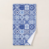 Mediterraan Blauw Wit Tegel Patroon Waterverf Bad Handdoek (Handdoek)