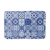 Mediterraan Blauw Wit Tegel Patroon Waterverf Badmat (Voorkant)