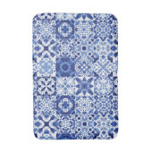 Mediterraan Blauw Wit Tegel Patroon Waterverf Badmat (Voorkant Verticaal)