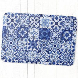 Mediterraan Blauw Wit Tegel Patroon Waterverf Badmat