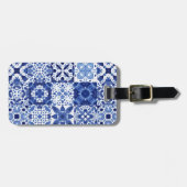 Mediterraan Blauw Wit Tegel Patroon Waterverf Bagagelabel (Voorkant horizontaal)
