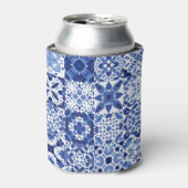 Mediterraan Blauw Wit Tegel Patroon Waterverf Blikjeskoeler (Blikje Voorkant)