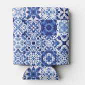 Mediterraan Blauw Wit Tegel Patroon Waterverf Blikjeskoeler (Achterkant)