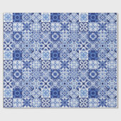Mediterraan Blauw Wit Tegel Patroon Waterverf Cadeaupapier (Vlak)