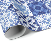 Mediterraan Blauw Wit Tegel Patroon Waterverf Cadeaupapier (Rol Hoek)