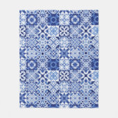 Mediterraan Blauw Wit Tegel Patroon Waterverf Fleece Deken (Voorkant)