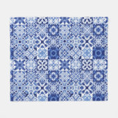 Mediterraan Blauw Wit Tegel Patroon Waterverf Fleece Deken (Voorkant (Horizontaal))