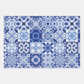 Mediterraan Blauw Wit Tegel Patroon Waterverf Inpakpapier Vel (Voorkant 2)