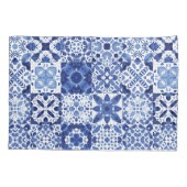 Mediterraan Blauw Wit Tegel Patroon Waterverf Kussensloop (Achterkant-Links)