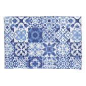 Mediterraan Blauw Wit Tegel Patroon Waterverf Kussensloop (Voorkant-Links)