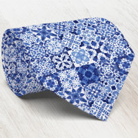 Mediterraan Blauw Wit Tegel Patroon Waterverf