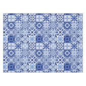 Mediterraan Blauw Wit Tegel Patroon Waterverf Tafelkleed (Voorkant (Horizontaal))
