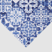 Mediterraan Blauw Wit Tegel Patroon Waterverf Tissuepapier (Detail)