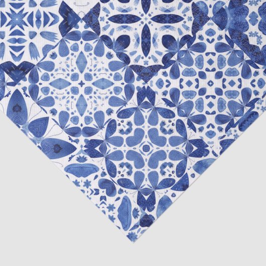 Mediterraan Blauw Wit Tegel Patroon Waterverf Tissuepapier (Detail)