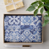 Mediterraan Blauw Wit Tegel Patroon Waterverf Tissuepapier (Geschenk)