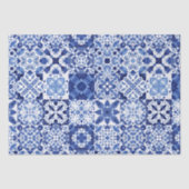 Mediterraan Blauw Wit Tegel Patroon Waterverf Tissuepapier (Voorkant)