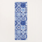 Mediterraan Blauw Wit Tegel Patroon Waterverf Yogamat (Achterkant)