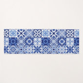 Mediterraan Blauw Wit Tegel Patroon Waterverf Yogamat (Voorkant (horizontaal))