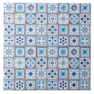 Mediterraan blauw wit tegelpatroon waterverf tegeltje