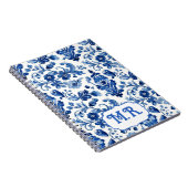 Mediterraan Blauwe Bloemtegel Monogram Notitieboek (Rechterzijde)
