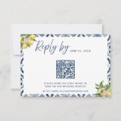 Mediterraan Blauwe Citroen QR Code Huwelijksreacti RSVP Kaartje (Voorkant)