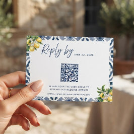 Mediterraan Blauwe Citroen QR Code Huwelijksreacti RSVP Kaartje
