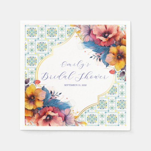 Mediterraan blauwe elegante bruidsdouche servet (Voorkant)