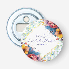 Mediterraan Blauwe Elegante Bruiloft Feest Button Flesopener