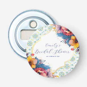 Mediterraan Blauwe Elegante Bruiloftsborrel Button Flesopener