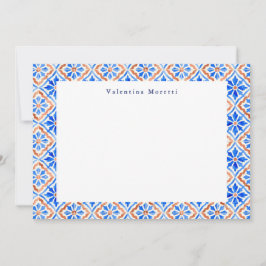 Mediterraan Blauwe Elegante Tegelpatroon Custom Notitiekaartje