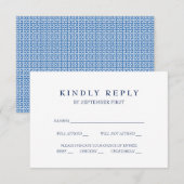 Mediterraan Blauwe Griekse Sleutel Trouw RSVP Curs Kaart (Voorkant / Achterkant)