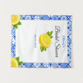 Mediterraan Blauwe Tegel Citroen Vrijgezellenfeest Wandkleed (Voorkant (horizontaal))