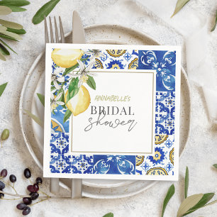 Mediterraan Blauwe Tegel Citrus Citroen Bruiloftso Servet