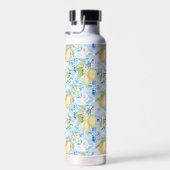 Mediterraan Blauwe Tegel Gele Citroen Aquarel Waterfles (Rechts)