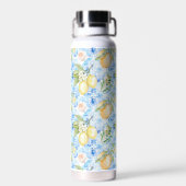 Mediterraan Blauwe Tegel Gele Citroen Aquarel Waterfles (Achterkant)