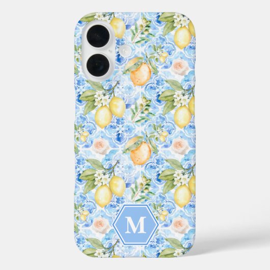 Mediterraan Blauwe Tegel Limoncello Initiaal Naam Case-Mate iPhone Case (Achterkant)