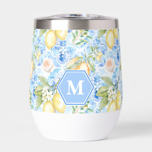 Mediterraan blauwe tegel Limoncello monogram naam