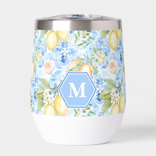 Mediterraan blauwe tegel Limoncello monogram naam (Voorkant)