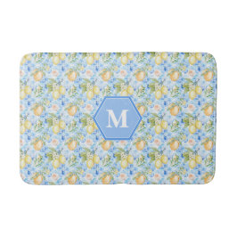 Mediterraan Blauwe Tegel Limoncello Monogram Naam Badmat